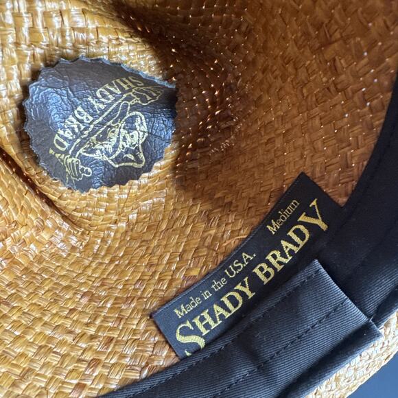 Shady Brady Straw Hat Medium Western USA Brown Band Turquoise/Stone Details - Picture 12 of 15